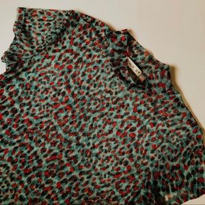 cotton on red and blue cheetah print mesh top